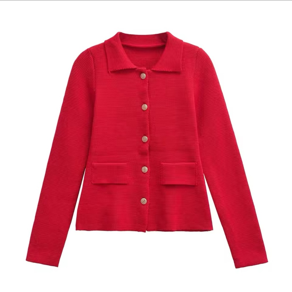 Zara Knit Red Cardigan NWT